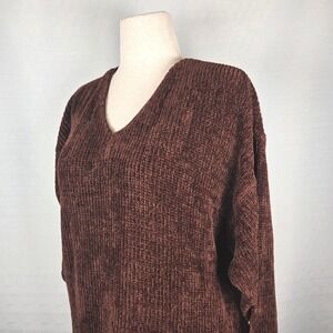 RELAIS Brown V Neck Knit Sweater One Size Fits All Cozy Oversized‎ Chunky